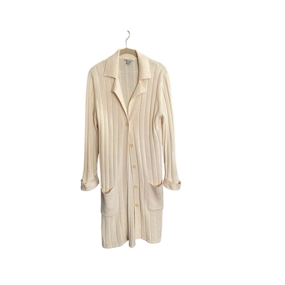 Wasserman women’s ivory open front, long line cardigan, size medium ￼